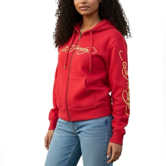 Ed Hardy Red Dragon Tattoo Graphic Zip Up Hoodie Y2K Medium - Picture 2 of 12